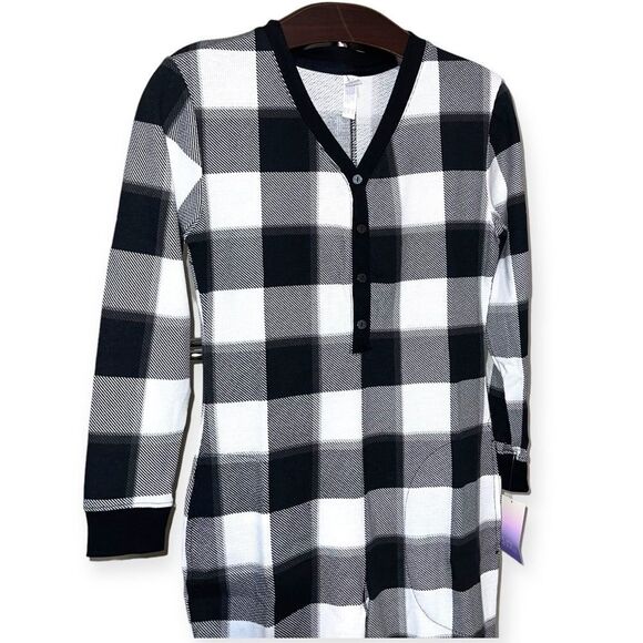 STARS ABOVE Women’s Thermal One Piece Pajamas in Black and Cream Size XS NEW - Picture 6 of 15